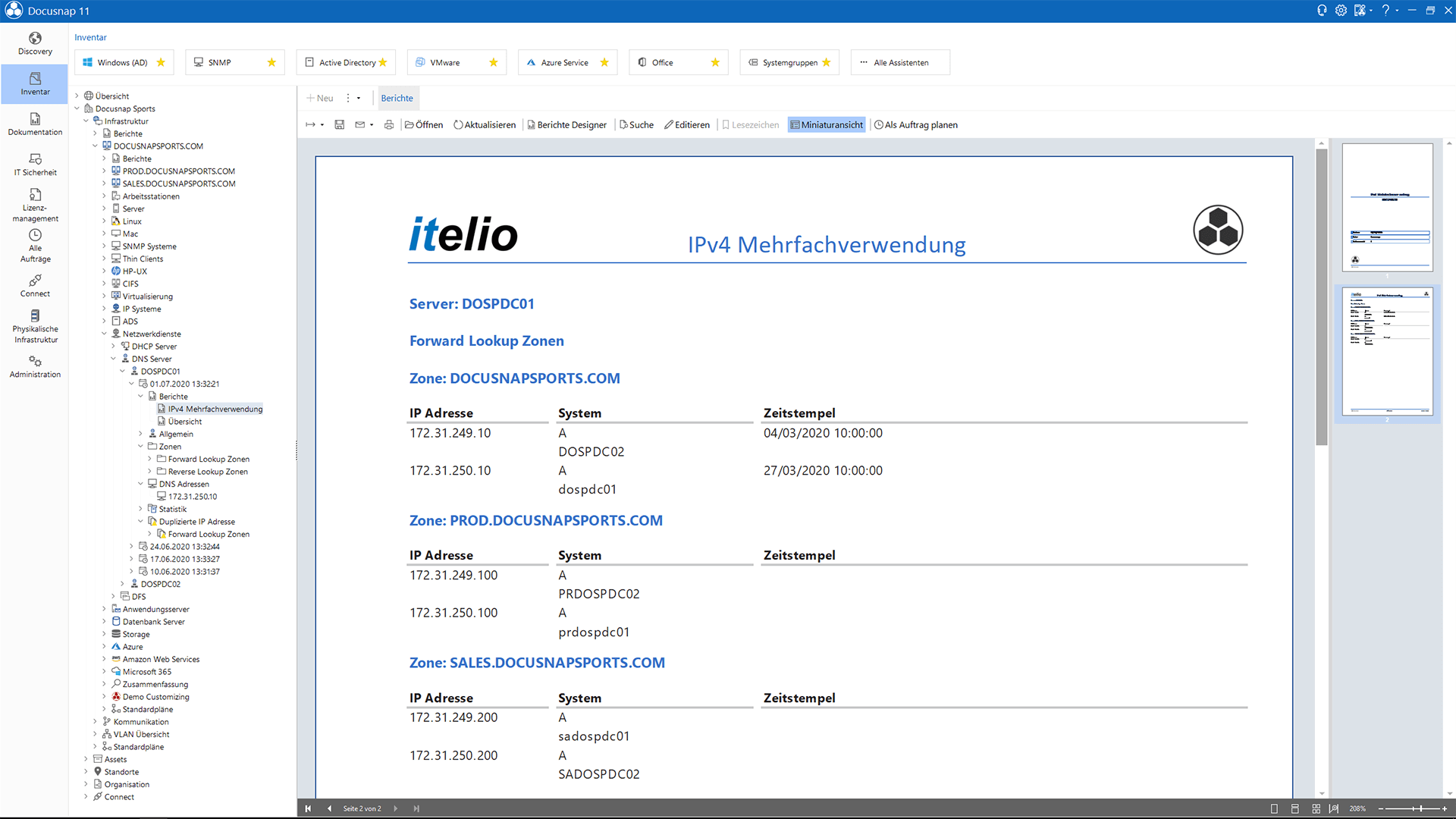 Screenshot: Microsoft DNS Inventarisierungsbericht