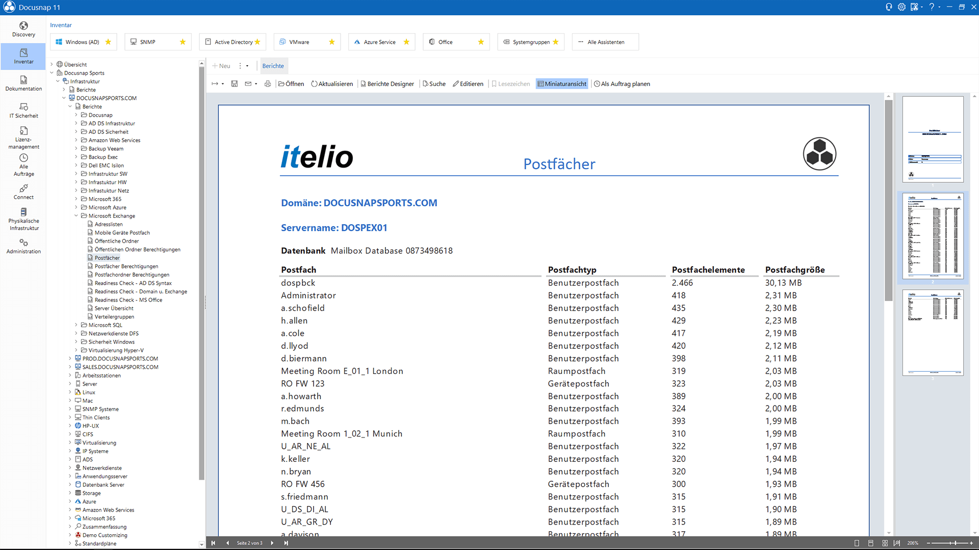 Screenshot: Exchange Server Postfächer-Bericht
