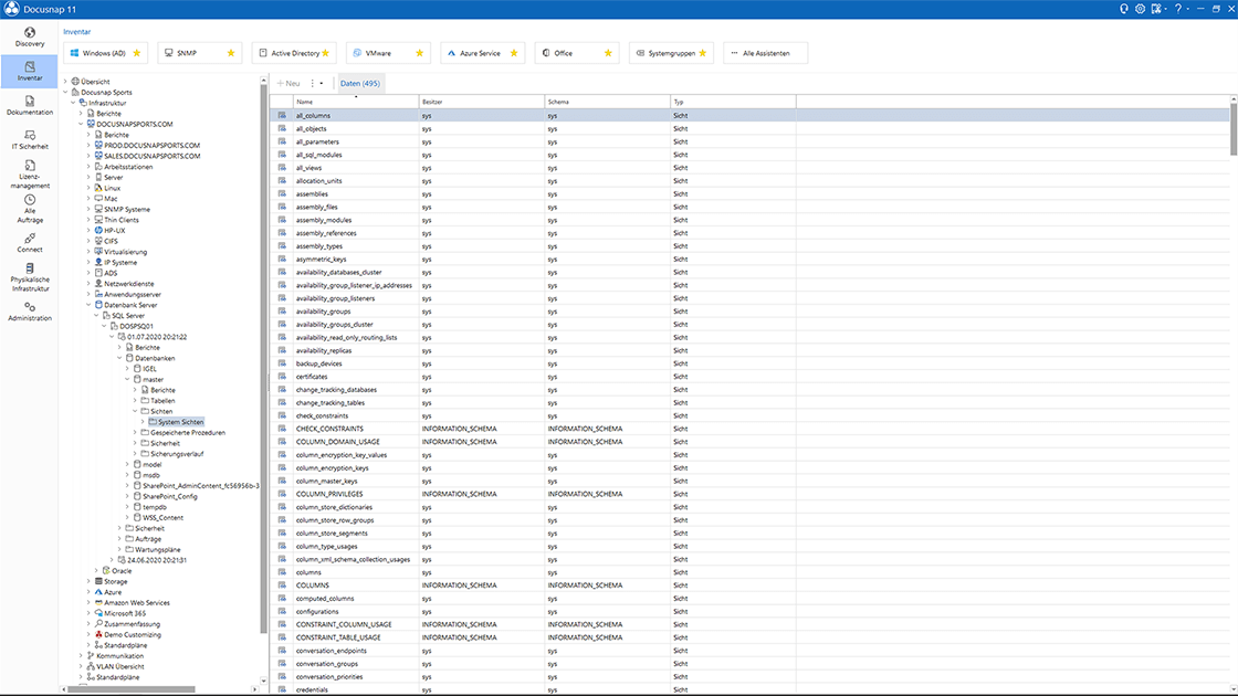 Screenshot Datenbank-Inventarisierung Datenexplorer