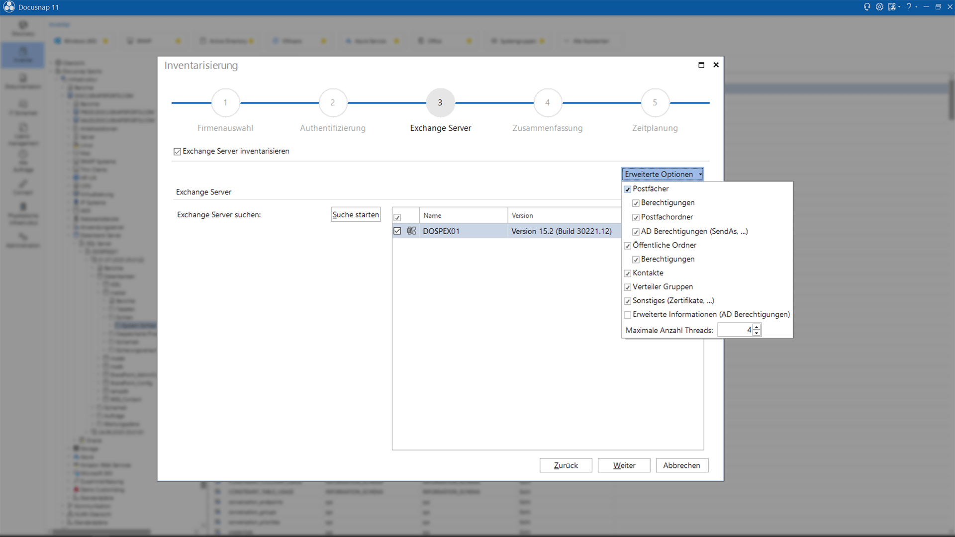 Screenshot: Exchange Server-Inventarisierungsassistent