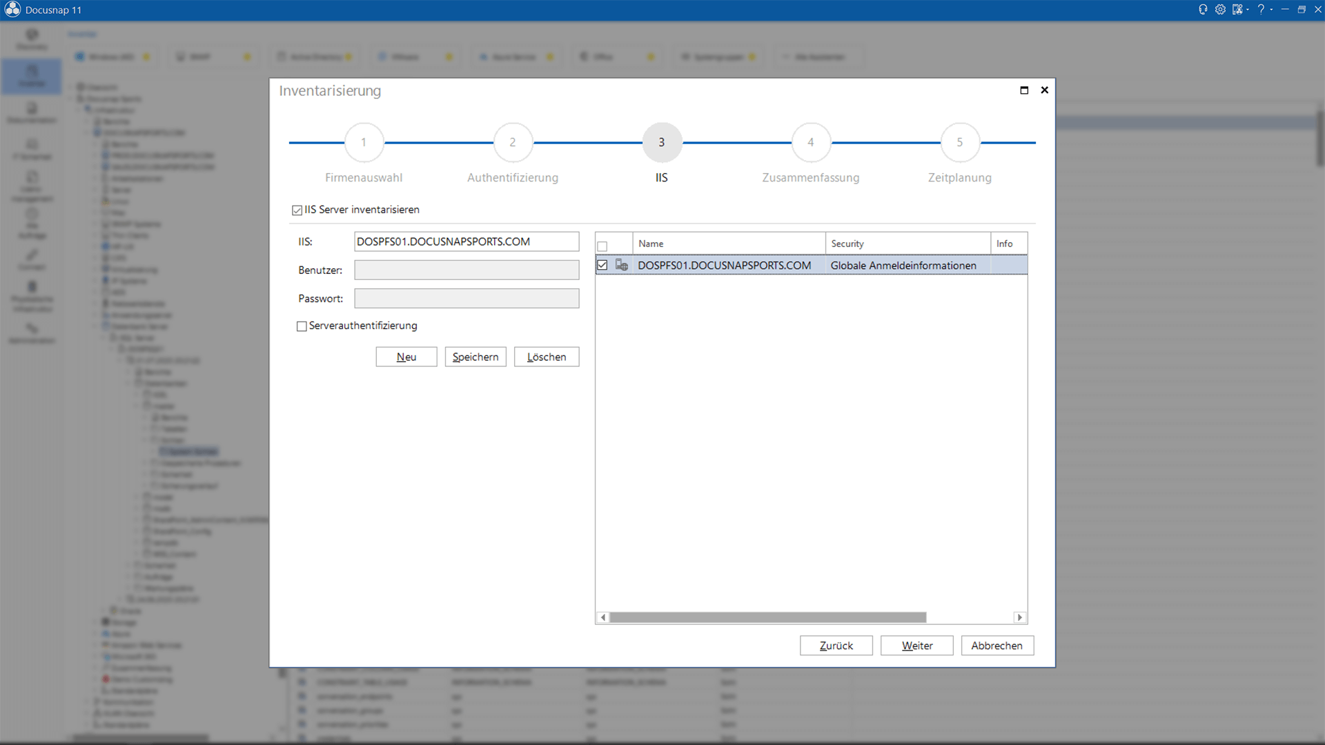 Screenshot: Microsoft IIS Inventarisierungsassistent