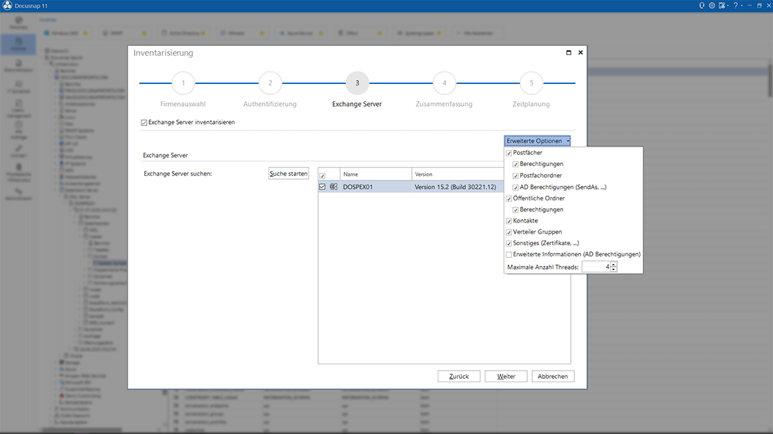 Screenshot Inventarisierungsassistent Exchange-Server