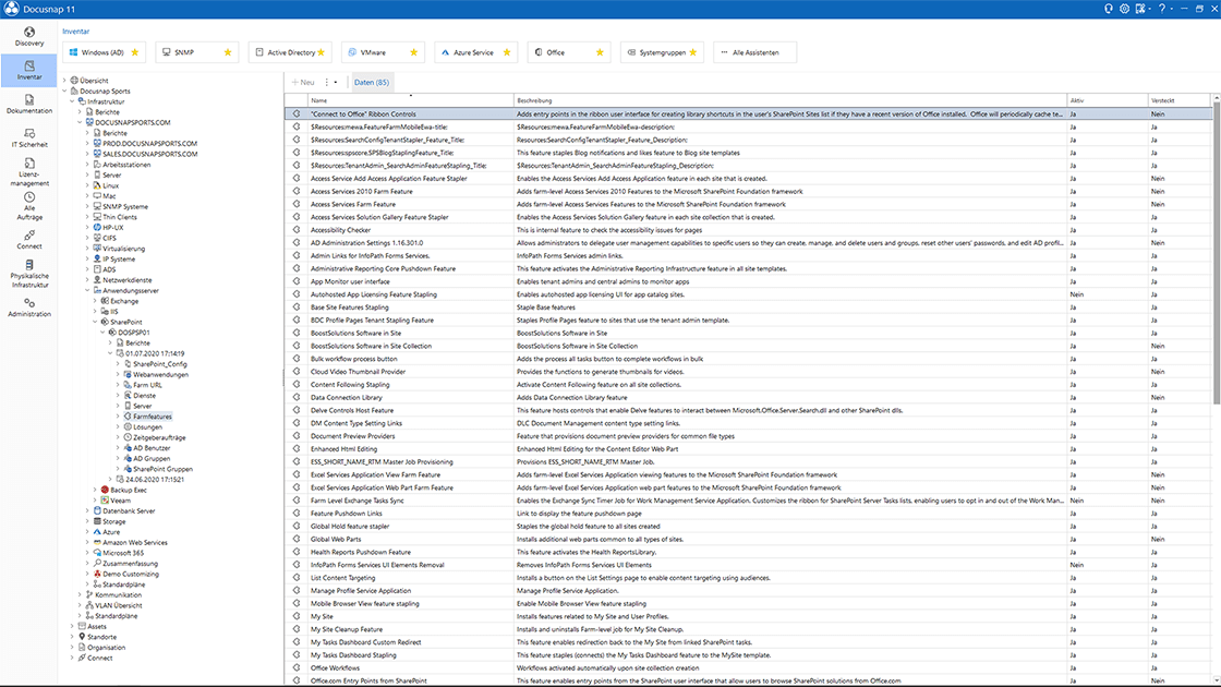 Screenshot SharePoint-Inventarisierung Datenexplorer