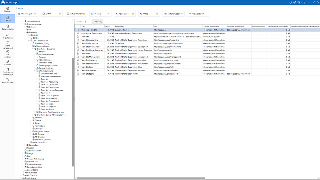 Screenshot SharePoint-Inventarisierungsdaten