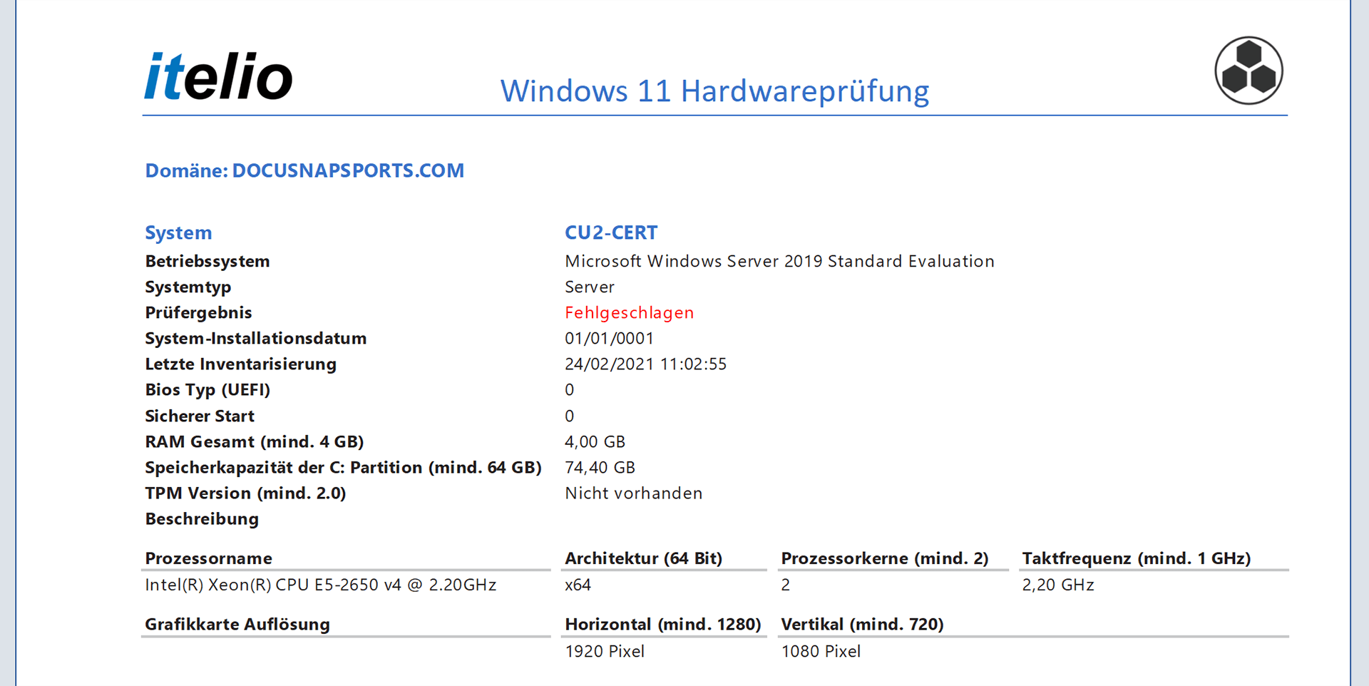 Docusnap Windows 11 Hardwareprüfung