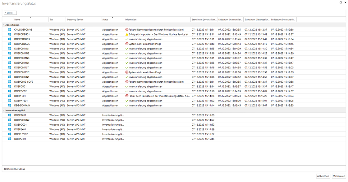 Screenshot Netzwerk-Inventarisierung
