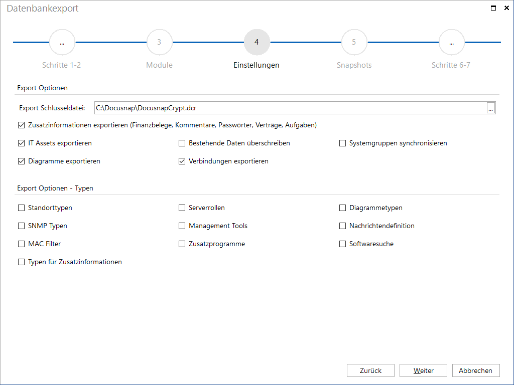 Docusnap-Datenbankexport-Einstellungen