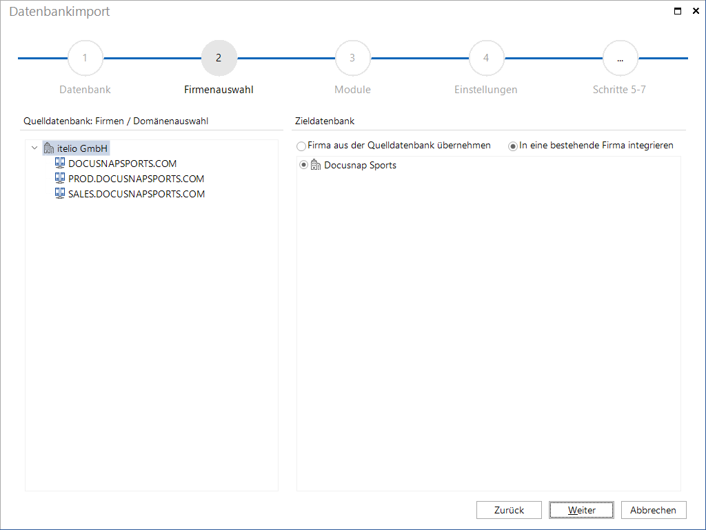 Docusnap-Datenbankimport-Firmenauswahl