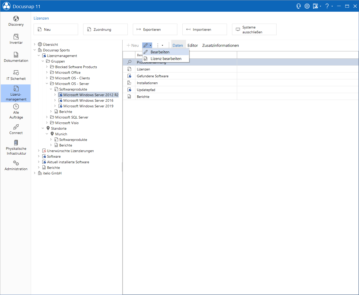 Docusnap-Lizenzmanagement-Softwareprodukt-Editieren