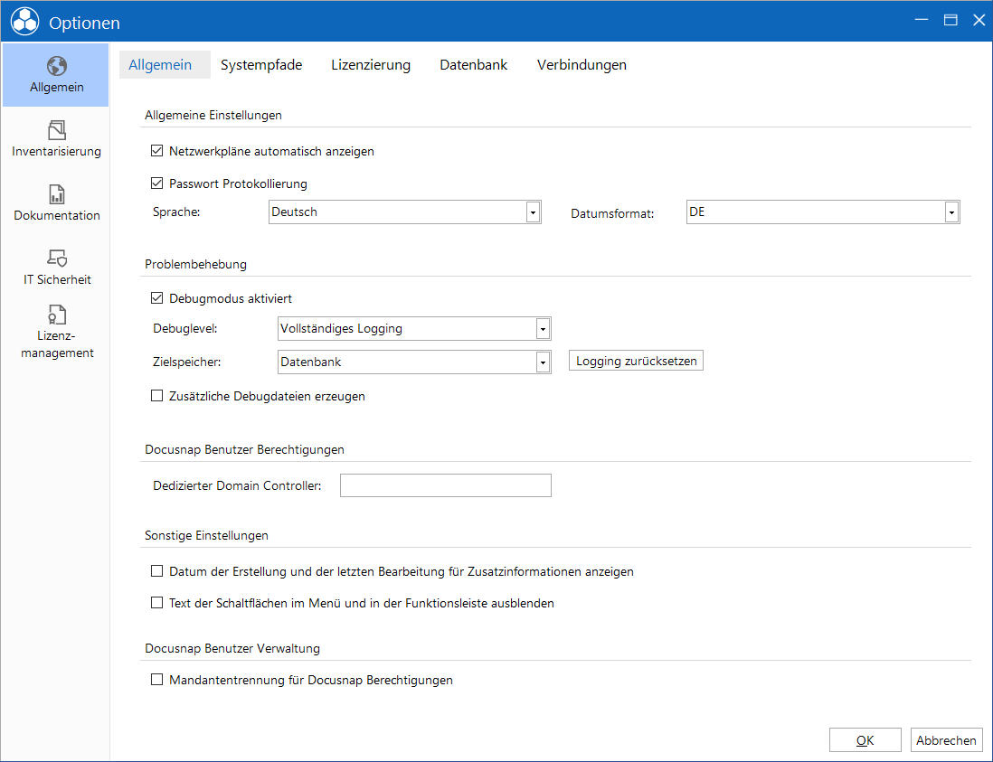 Docusnap-Optionen-Allgemein