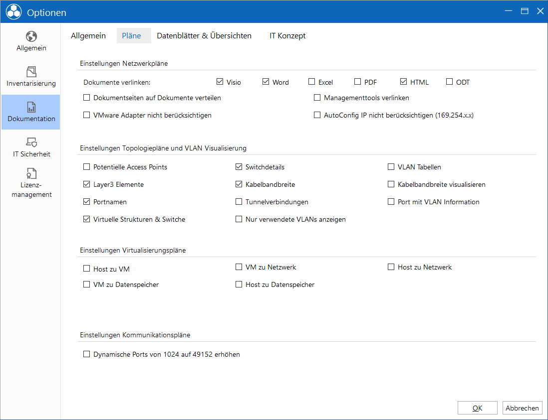 Docusnap-Optionen-Dokumentation-Plaene