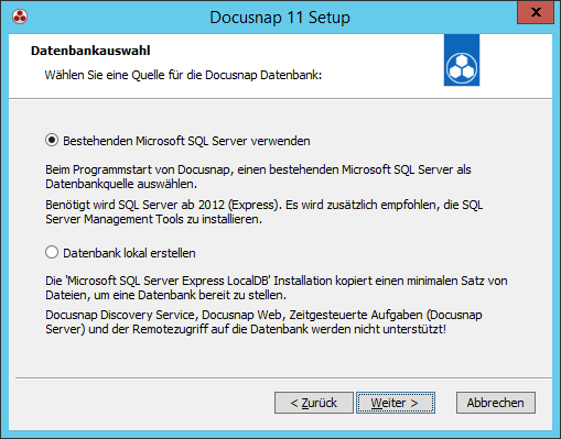 Docusnap-Setup-Datenbankauswahl