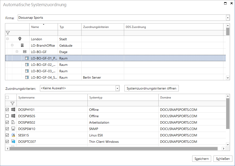 Docusnap-Standorte-Systemzuordnung