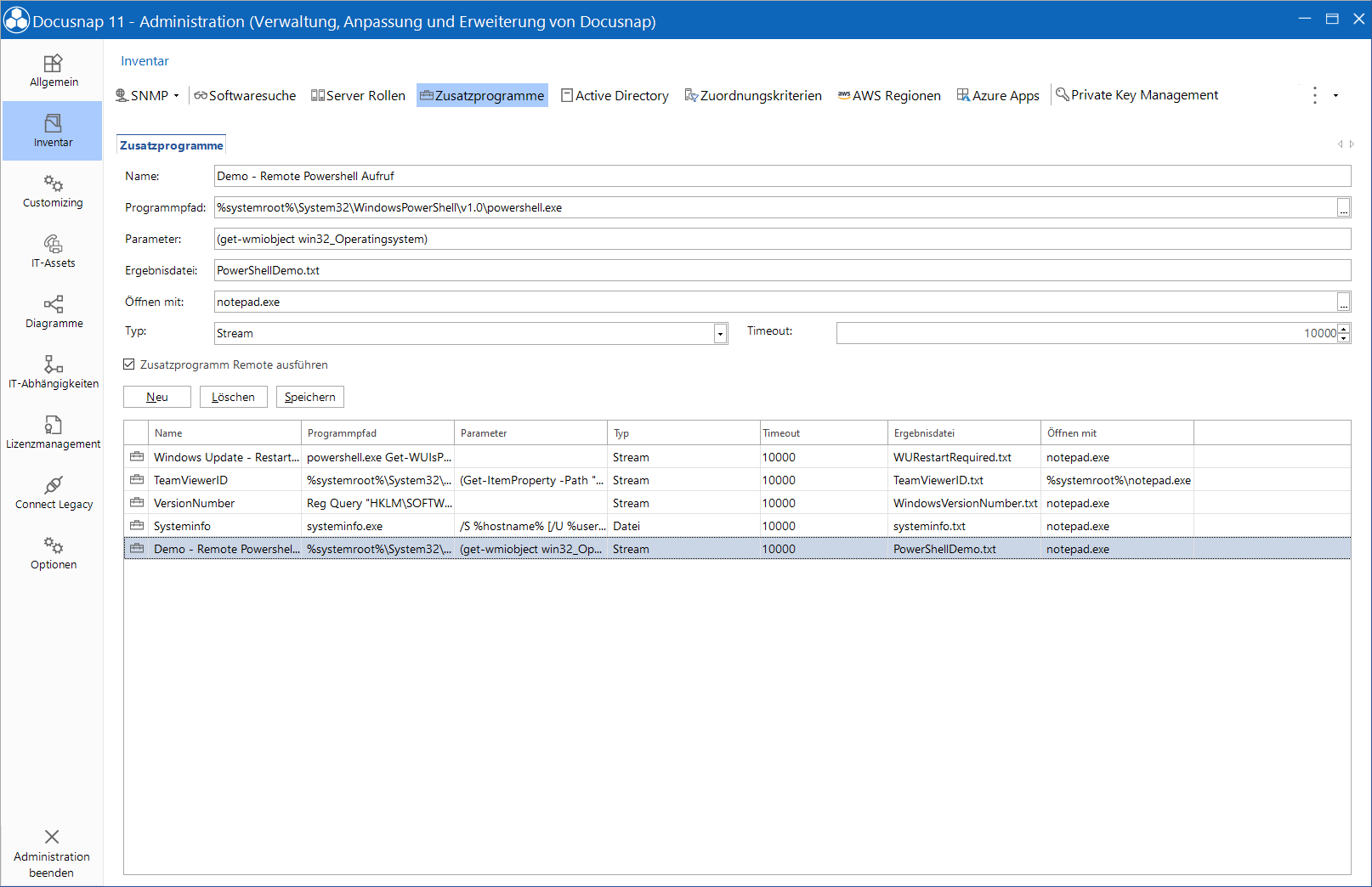 Docusnap-Administration-Inventar-Zusatzprogramme-Remote