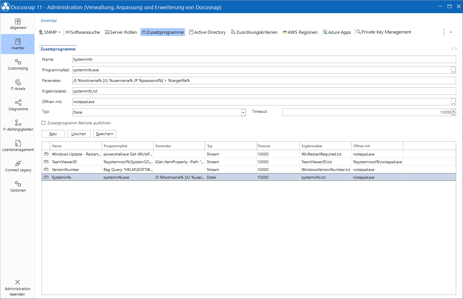 Docusnap-Administration-Inventar-Zusatzprogramme