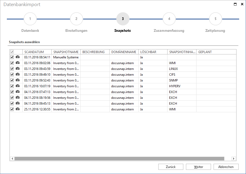 Docusnap-Datenbankimport-Snapshots