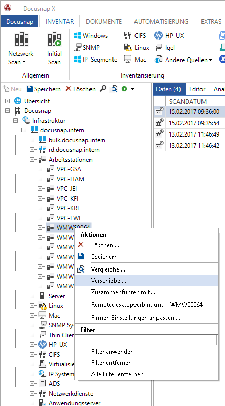 Docusnap-Datenexplorer-Verschieben