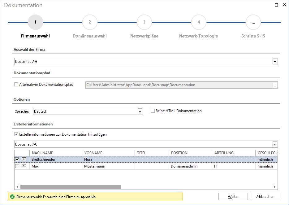 Docusnap-Dokumentation-Firmenauswahl