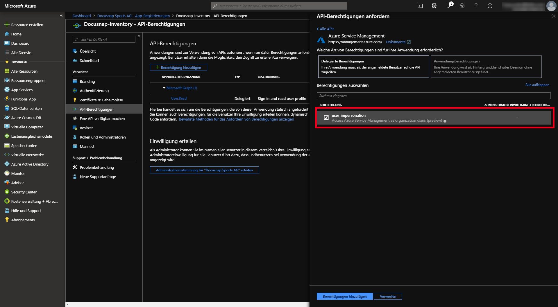 Docusnap-Inventarisierung-Azure-Vorbereitung-Anwendung-autorisieren-Berechtigung