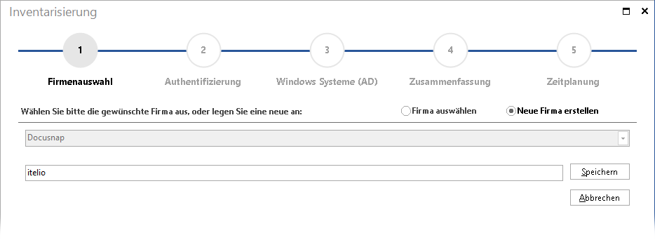 Docusnap-Inventarisierung-Firmenauswahl-Neue-Firma-erstellen