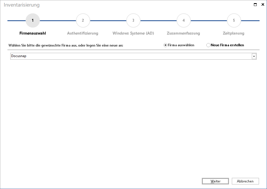 Docusnap-Inventarisierung-Firmenauswahl