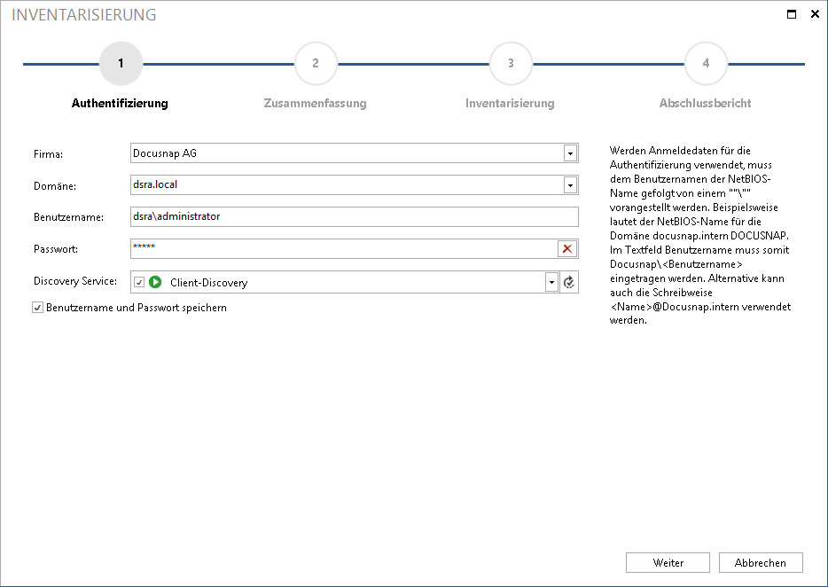 Docusnap-Inventarisierung-Initial-Scan-Authentifizierung