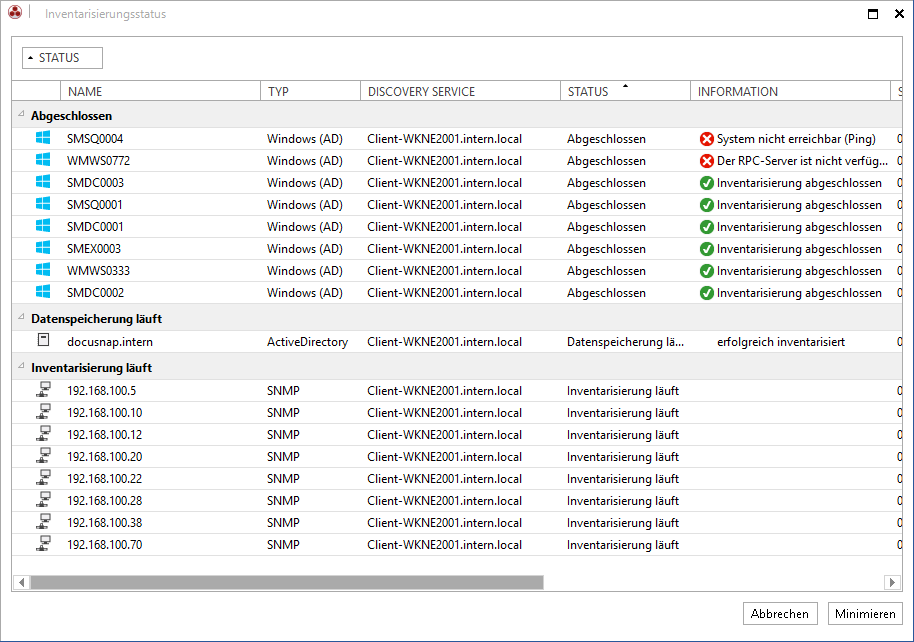 Docusnap-Inventarisierung-Status