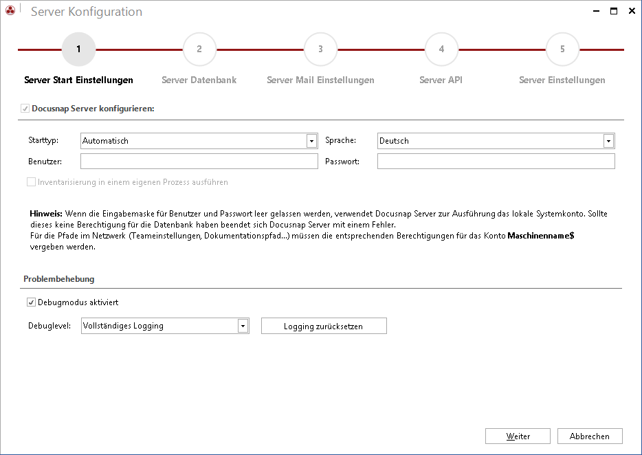 Docusnap-Konfiguration-Server-Start-Debug