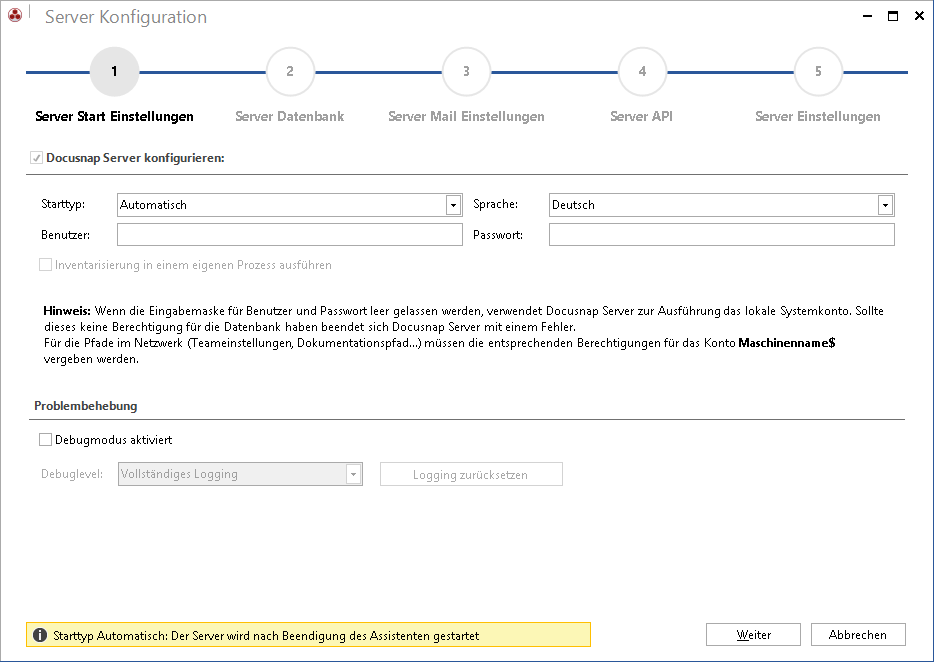 Docusnap-Konfiguration-Server-Start-Einstellungen