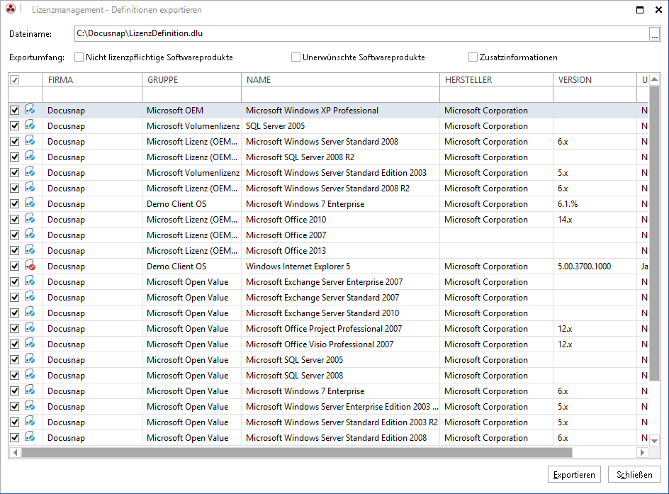 Docusnap-Lizenzmanagement-Definition-exportieren
