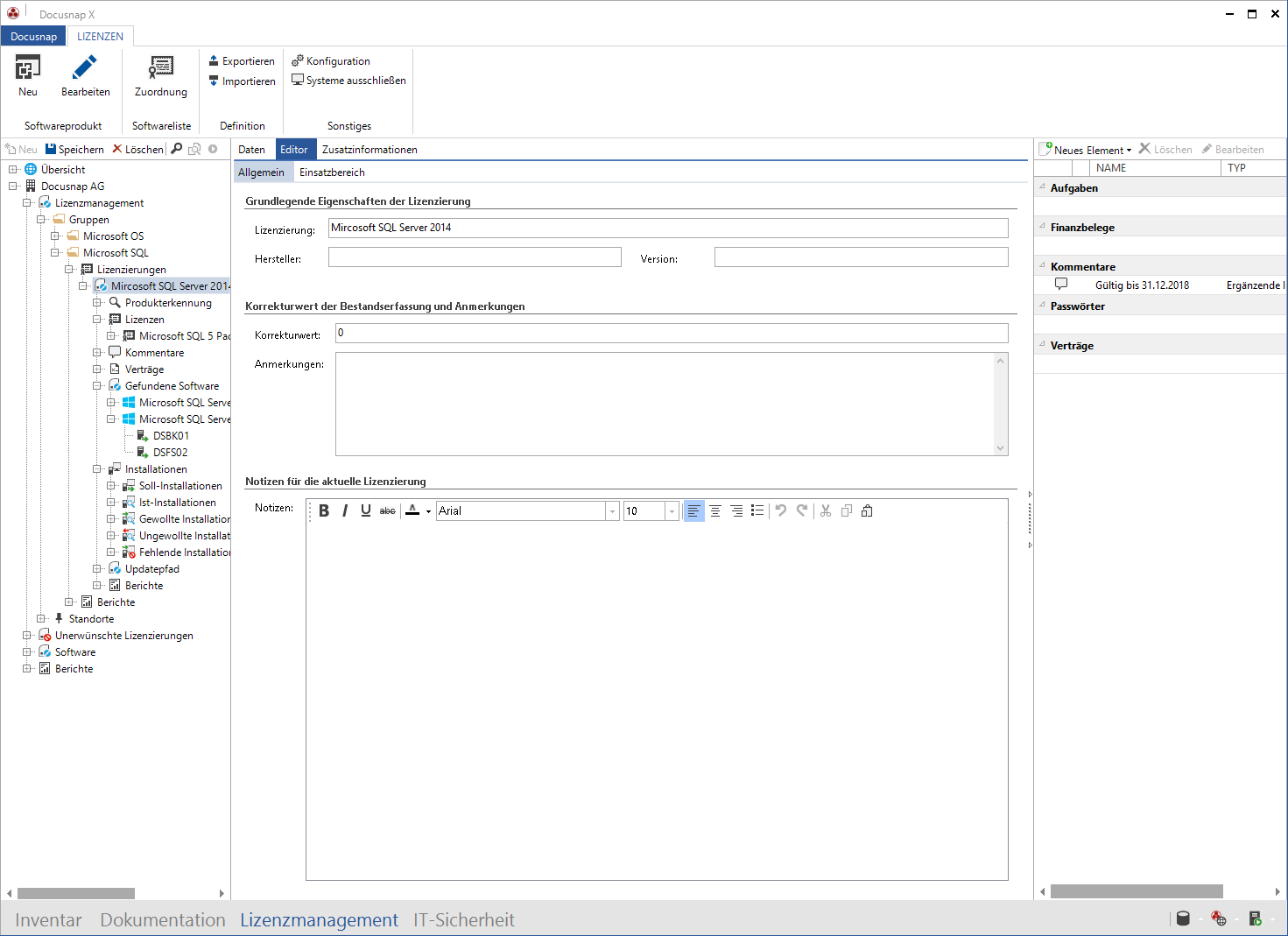 Docusnap-Lizenzmanagement-Softwareprodukt-Editieren