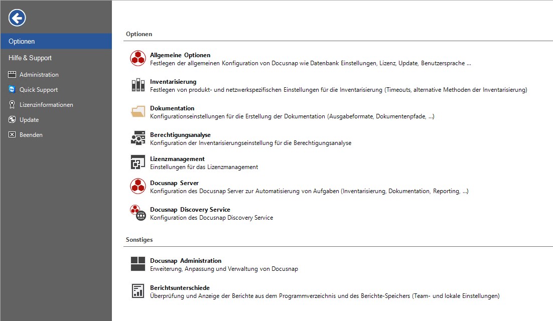 Docusnap-Menue-Optionen