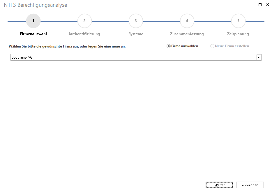 Docusnap-NTFS-Berechtigungsanalyse-Firmenauswahl