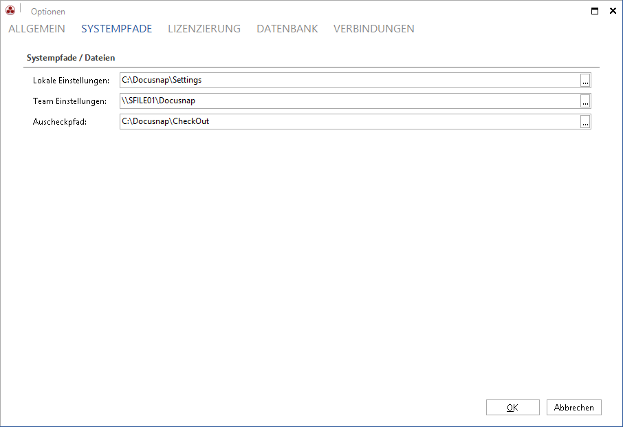 Docusnap-Optionen-Systempfade