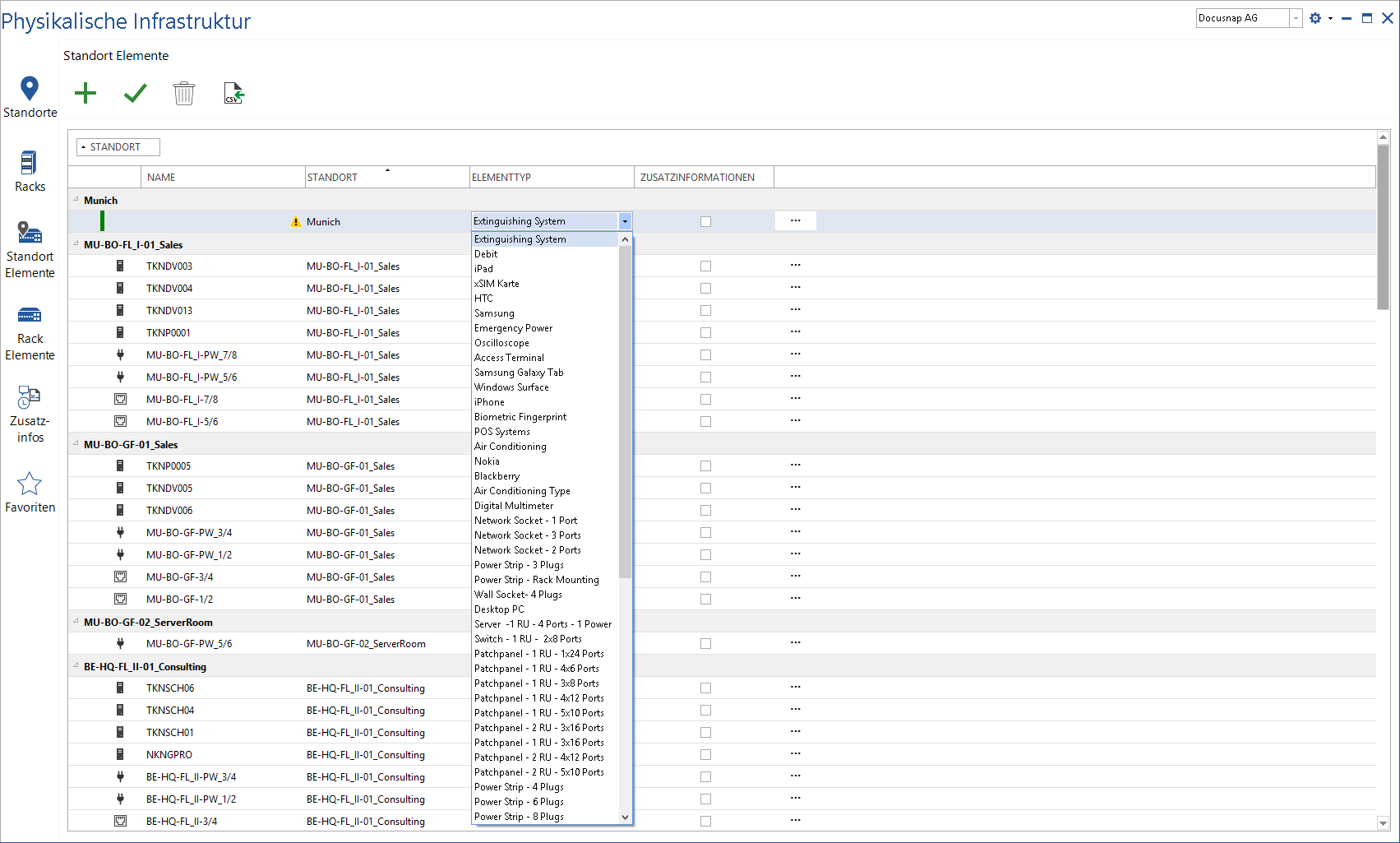 Docusnap-Physikalische-Infrastruktur-Standort-Elemente