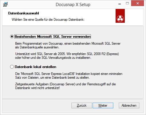 Docusnap-Setup-Datenbankauswahl