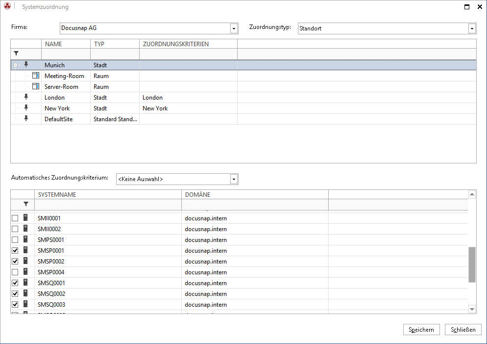 Docusnap-Standorte-Systemzuordnung