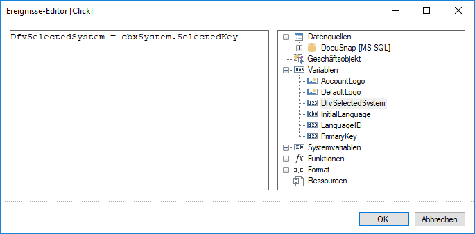 Docusnap-Berichte-Dialog-Ereignis-Editor